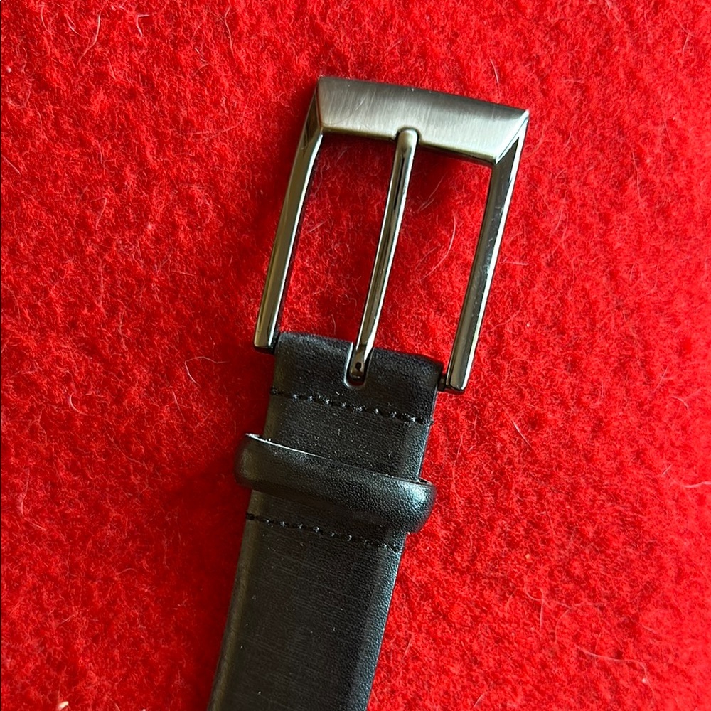 Black and Silver Leather Belt with Classic Buckle